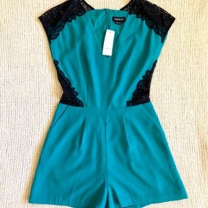 NWT Gorgeous Bebe green teal romper Size 2